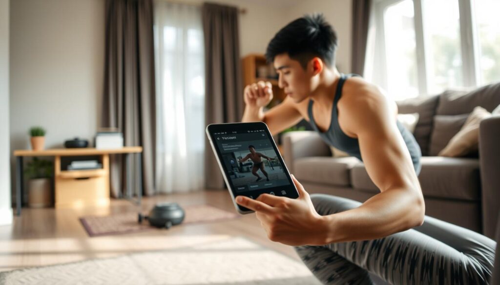 Seseorang melakukan rutinitas latihan fisik di rumah tanpa peralatan mahal Seseorang melakukan rutinitas latihan fisik di rumah tanpa peralatan mahal